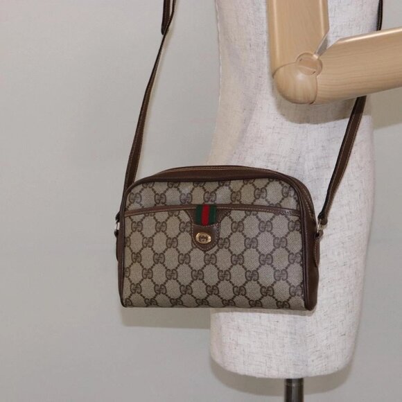 GUCCI GG Supreme Web Sherry Line Bag PVC Beige Gold - Picture 1 of 16